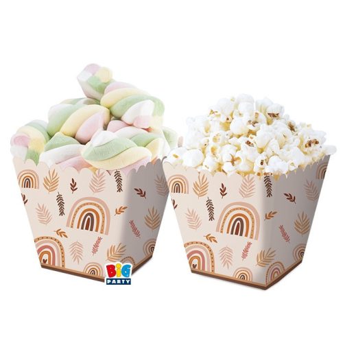 Bohém stílusú édesség tálaló parti papírdoboz 6 db 6,5x 8x6,5 cm-es