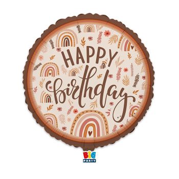 Kerek fólia lufi 45 cm-es, Happy Birthday bohém stílusú