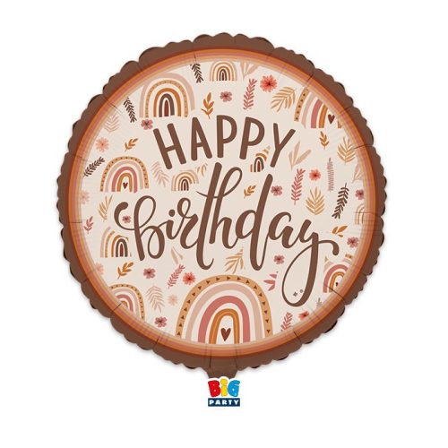 Kerek fólia lufi 45 cm-es, Happy Birthday bohém stílusú