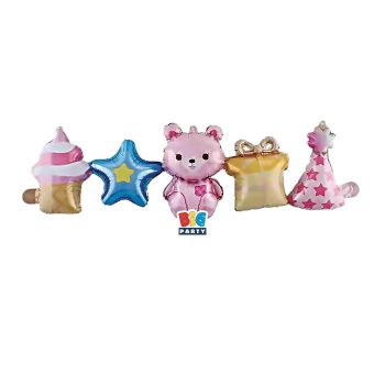 Forma fólia lufi girland 101x32 cm, Rózsaszín macis