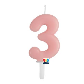 3-as számos gyertya babarózsaszín 7 cm-es