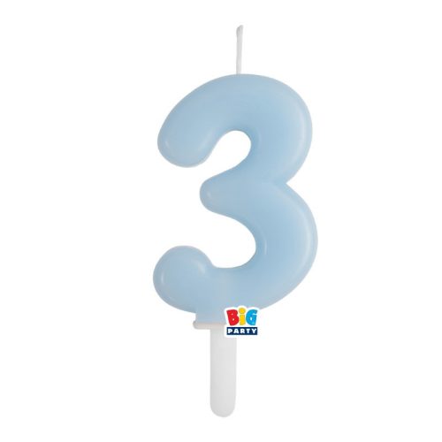 3-as számos gyertya babakék 7 cm-es