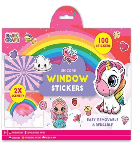 Moxy újrahasználható 100 db-os ablakmatrica 2 db háttérrel, Unikornis Grafix
