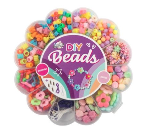 Szivárványos és pasztell színű gyöngyfűző készlet virág alakú dobozban Grafix