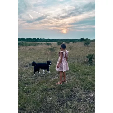 Púderrózsaszín fodros nyakú anya - lánya ruha / Gyerek