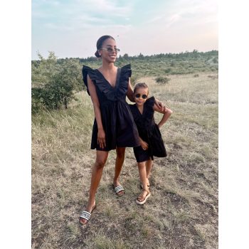 Fekete fodros nyakú anya - lánya ruha / Felnőtt