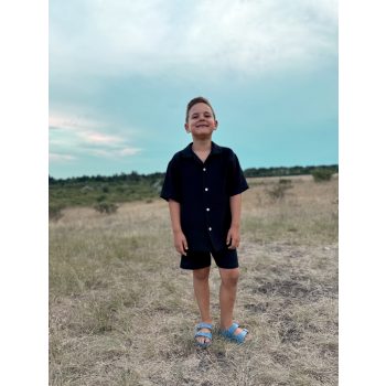 Kétrészes muszlin FIÚ szett  - FEKETE