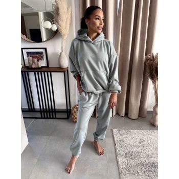   Pasztell menta kapucnis anya - gyerek unisex melegítő szett / Felnőtt - akár névre szóló hímzéssel