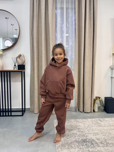 Csokoládé kapucnis anya - gyerek unisex melegítő pulcsi / Gyerek - akár névre szóló hímzéssel