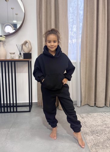 Fekete kapucnis anya - gyerek unisex melegítő szett / Gyerek - akár névre szóló hímzéssel