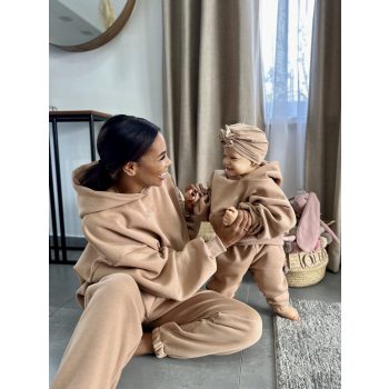   Bézs kapucnis anya - gyerek unisex melegítő szett / Gyerek - akár névre szóló hímzéssel