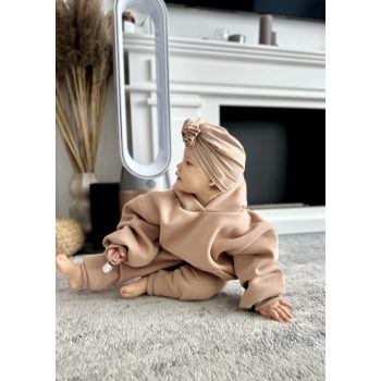   Bézs kapucnis anya - gyerek unisex melegítő pulcsi / Gyerek - akár névre szóló hímzéssel