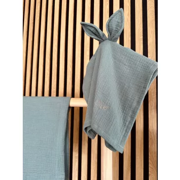   Pasztell zöld nyuszifüles textil szundikendő - akár névre szóló hímzéssel