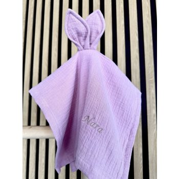   Púder rózsaszín nyuszifüles textil szundikendő - akár névre szóló hímzéssel