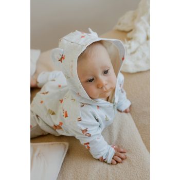   Vékony pamut kapucnis melegítő overál cipzárral - erdei állatkás