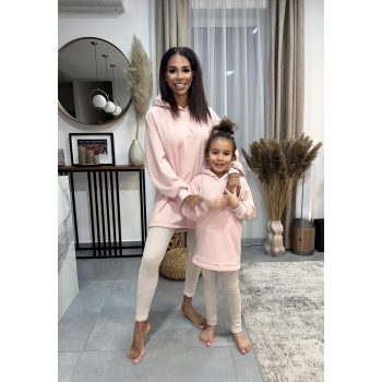   Púder rózsaszín hosszított anya - gyerek pulcsi &  krém leggings szett / Felnőtt 